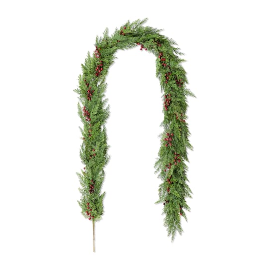 Glitzhome® 9ft Christmas Greenery PE Cedar Garland with Red Berries | 5" x 5" x 108" | Michaels®